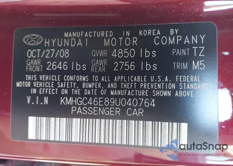 2009 Hyundai Genesis 3.8 из США, поврежденный, VIN KMHGC46E89U040764